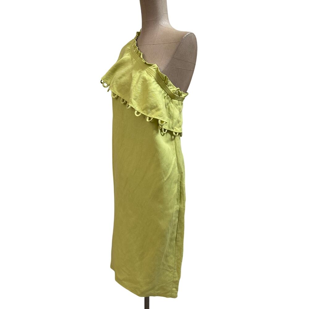 APIECE APART Mini Dress One Shoulder Ruffle Yellow Linen Blend - Picture 5 of 7